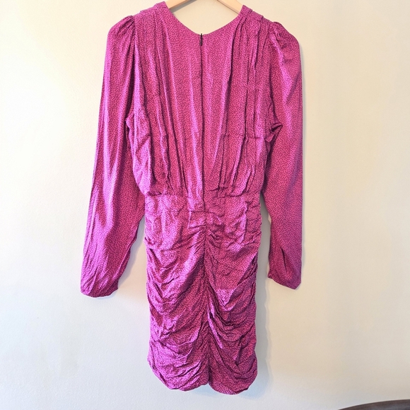 Zara Women's Ruched Satin Effect Print Wrap Dress Fuchsia Pink Size Small - Picture 14 of 15